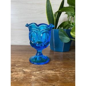 Vintage L.E. Smith Moon and Stars Blue Aqua 6” Small Compote